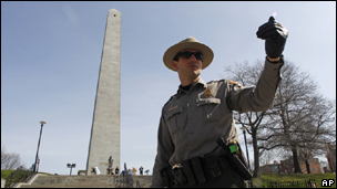 A park ranger at the Bunker Hill monument in Boston, Massachussetts