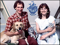 Presenting with a young Sarah Greene