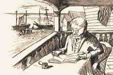 sketch of a man writing a diary