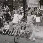 The children of Calton Avenue, Liverpool,in fancy dress for the V.E. Day street party. I am dressed as Britannia, on the extreme right of the photograph.