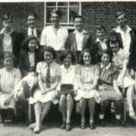 Ledbury Grammar School, Herefordshire, in 1942-43. This was the whole of the Upper V year - 15 pupils! Kathleen Reece is sitting second from right. Others are Ruth Maddox, Bunty James, David Powell, Ray Carpenter and Whisky Walker.