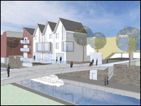 Artists' impression of canal side in Hereford