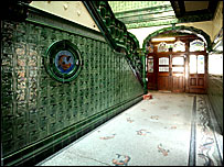 Green tiling in entrance to Victoria Baths