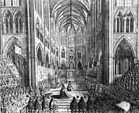 Black and white picture showing the coronation of Charles II