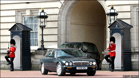 British Prime Minister Gordon Brown leaves Buckingham Palace after an audience with Queen Elizabeth II where he asked permission to dissolve Parliament and trigger a general election