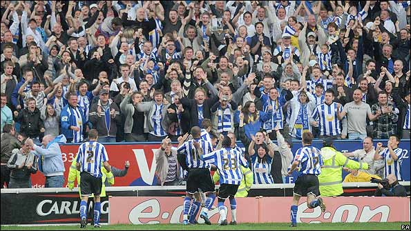 Wednesday's fans celebrate a goal during the recent derby game