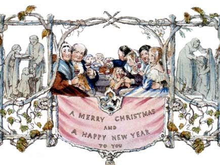 The world's first Christmas card, designed by John Callcott Horsley in London, 1843
