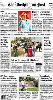 صفحه نخست روزنامه واشنگتن پست در روز اول سپتامبر 2004