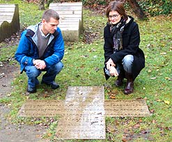 Barbel Auffermann from the Neanderthal Museum shows Andrew where Neanderthal bones were first discovered in 1856.