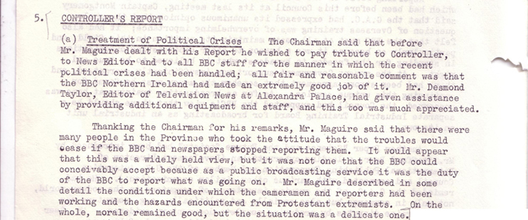 Controller's Report - BBC Northern Ireland Advisory Council Minutes, January 1969