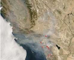 Satellite image of the Californian wildfires.