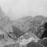 Another world... peacetime Italy, July 1935. In this mountain refuge, 7,000 feet up in the Dolomites, a group of friendly German climbers introduced me to Minna, the Danish girl who became my wife in 1937. In December 1945 I was returning to her.