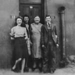 Esther Bruce with Granny Johnson, Kathy and Michael, outside "lucky" 13 Dieppe Street!