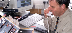 North Devon Reporter Richard Howe - preparing to file a news report
