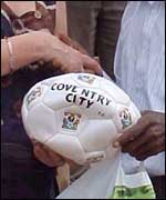 Coventry City footballs given as gifts to the schools 
