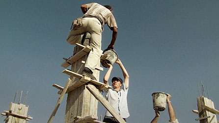 Detail from an image of Yael Bartana's video installation Summer Camp