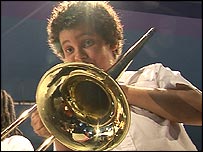 Playing the trombone