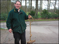 Bob Thurston with the lead plug from Attingham Park's lake