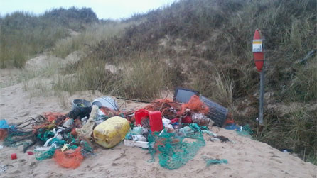 A pile of rubbish at the bottom of Barafundle in Pembrokeshire.