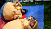 Annie Mac and Sara Cox in sumo suits