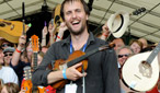 Radio 2's secret gig performer Jon Boden of Bellowhead and the Cambridge crowds. Hints about the gig were spread via a text club in the run up to the festival.