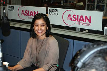 Manisha Koirala talking to Raj on the show