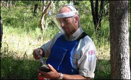 Charlie Martell defusing a mine in Sudan