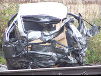 The wreckage of a car