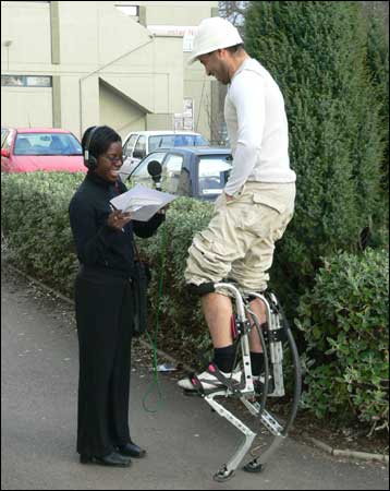 Jason Drummond on his special spring stilts