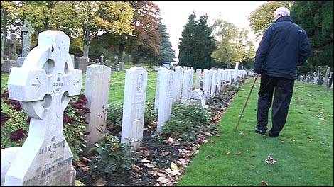 Ian looking at the war graves in Carlisle Cemetery