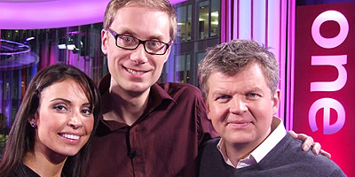Stephen Merchant with Adrian and Christine after the show