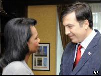 ساکاشویلی و رایس وزیر خارجه آمریکا