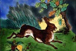 19th Century Wedgwood dust pressed tile, featuring a running hare
