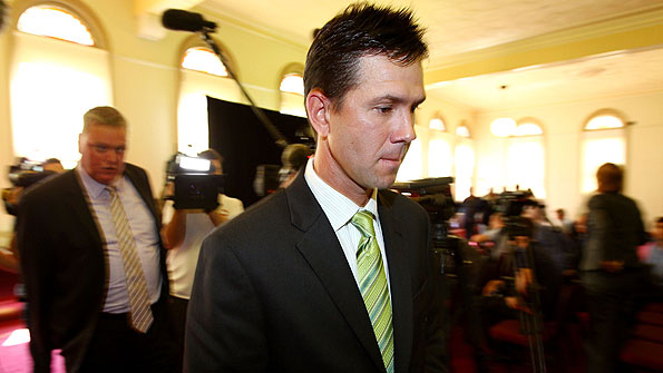 Ricky Ponting at the conference to announce his resignation at the Sydney Cricket Ground