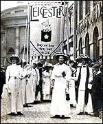 The Leicetser suffragettes on one of their marches