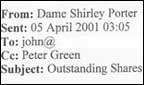 An email from Shirley Porter