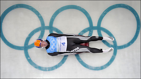 Guntis Rekis of Latvia takes part in luge practice