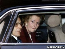 Margaret Thatcher and her husband Denis leaving Downing Street for the last time