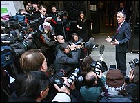 Peter Hain faces the press