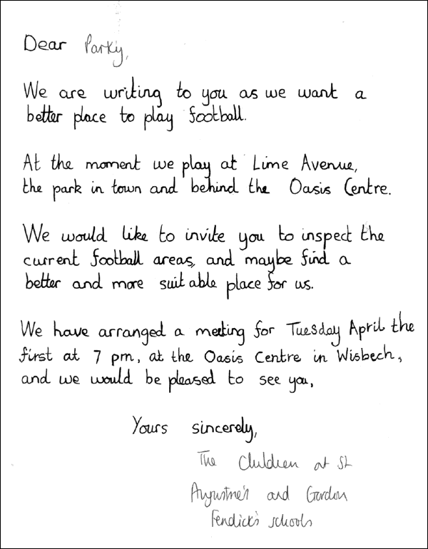 Letter fomr the children