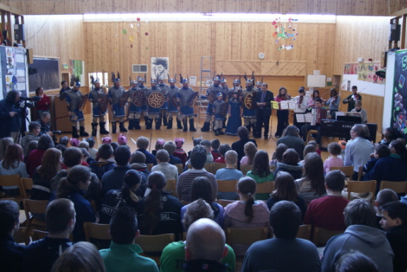 The Jarl Squad sing the Up Helly Aa song for the school. Vikings can be civilised you know!