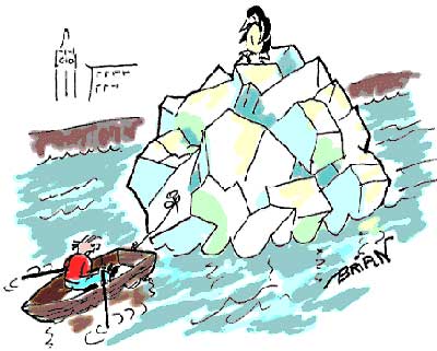 Cartoon of iceberg being towed