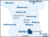 Map of Derbyshire