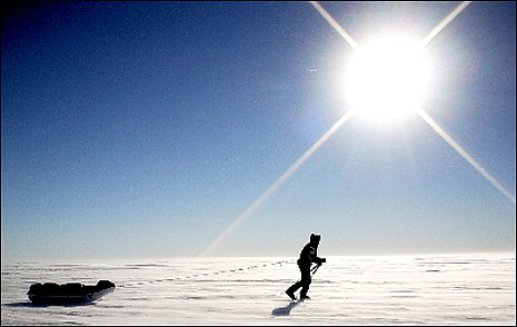 Andy Brown hauling a sledge across the ice