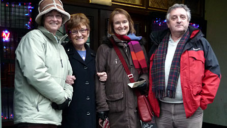 Phil Carradice with members of the Haggar family outside the former Haggar's Cinema in Pembroke