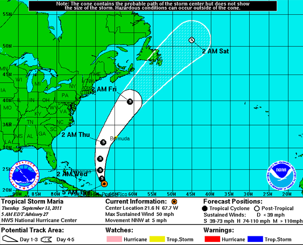 5 day forecast track tropical storm Maria