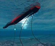 CGI showing Pelamis sending electricity beneath the sea