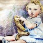 A Russian artist PoW made this copy of my daughter's photo on a piece of thin card - now treasured by my daughter Anne