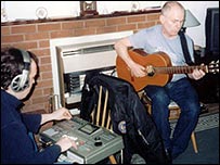 Martin recording, Olly adding some guitar touches