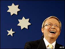 Kevin Rudd delivers his victory speech in 2007